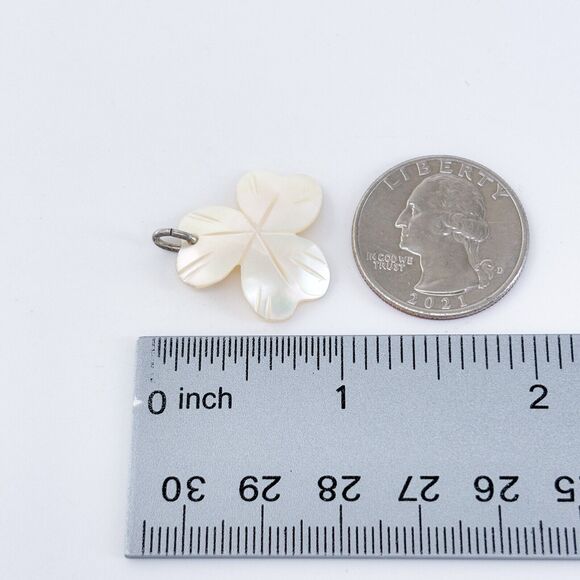 Silver Tone Mother of Pearl Three-Leaf Clover Pendant - Picture 6 of 6